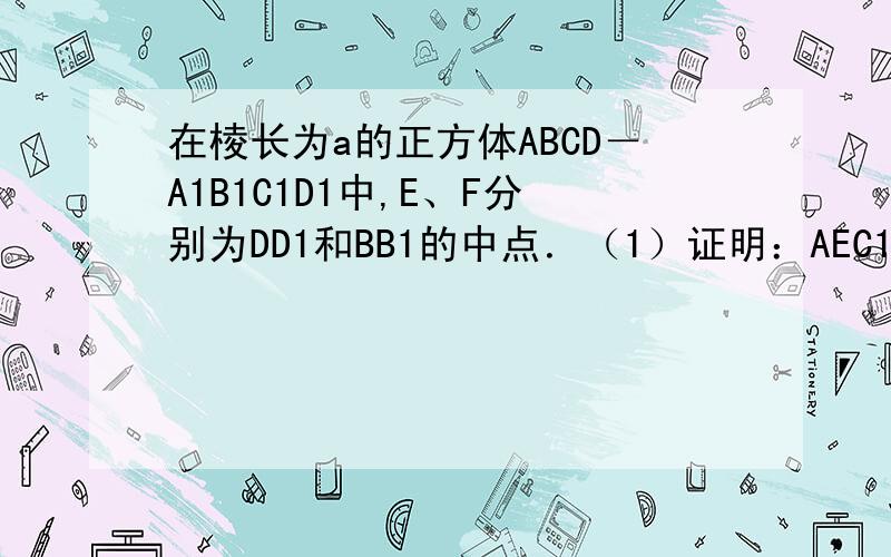 在棱长为a的正方体ABCD－A1B1C1D1中,E、F分别为DD1和BB1的中点．（1）证明：AEC1F是平行四边形；（2）求AE和AF之间的夹角；（3）求四边形AEC1F的面积． 要详解,用空间向量的知识,好的加