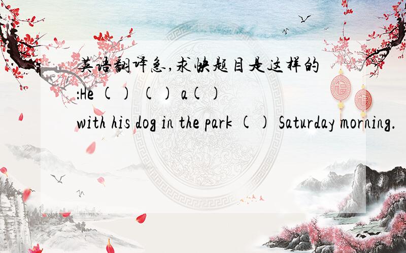 英语翻译急,求快题目是这样的：He () () a() with his dog in the park () Saturday morning.